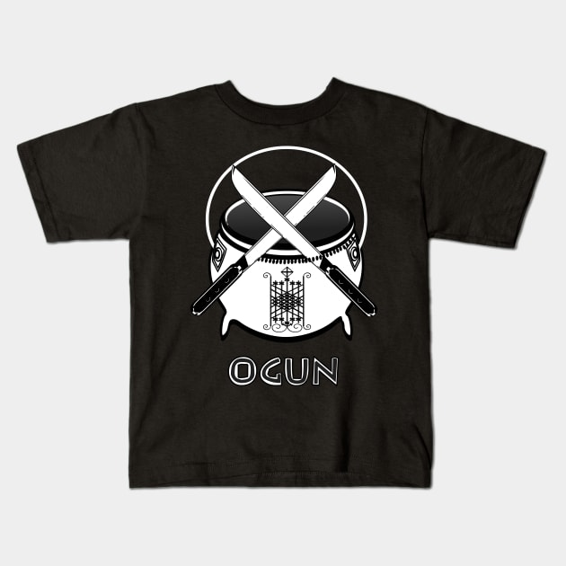 Ogun Veve Cauldron with Crossed Machetes Kids T-Shirt by geodesyn